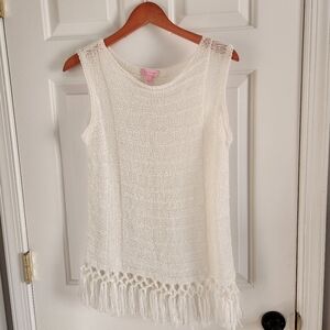 Lily Pulitzer Cream Sleeveless Knit Top with Fringe